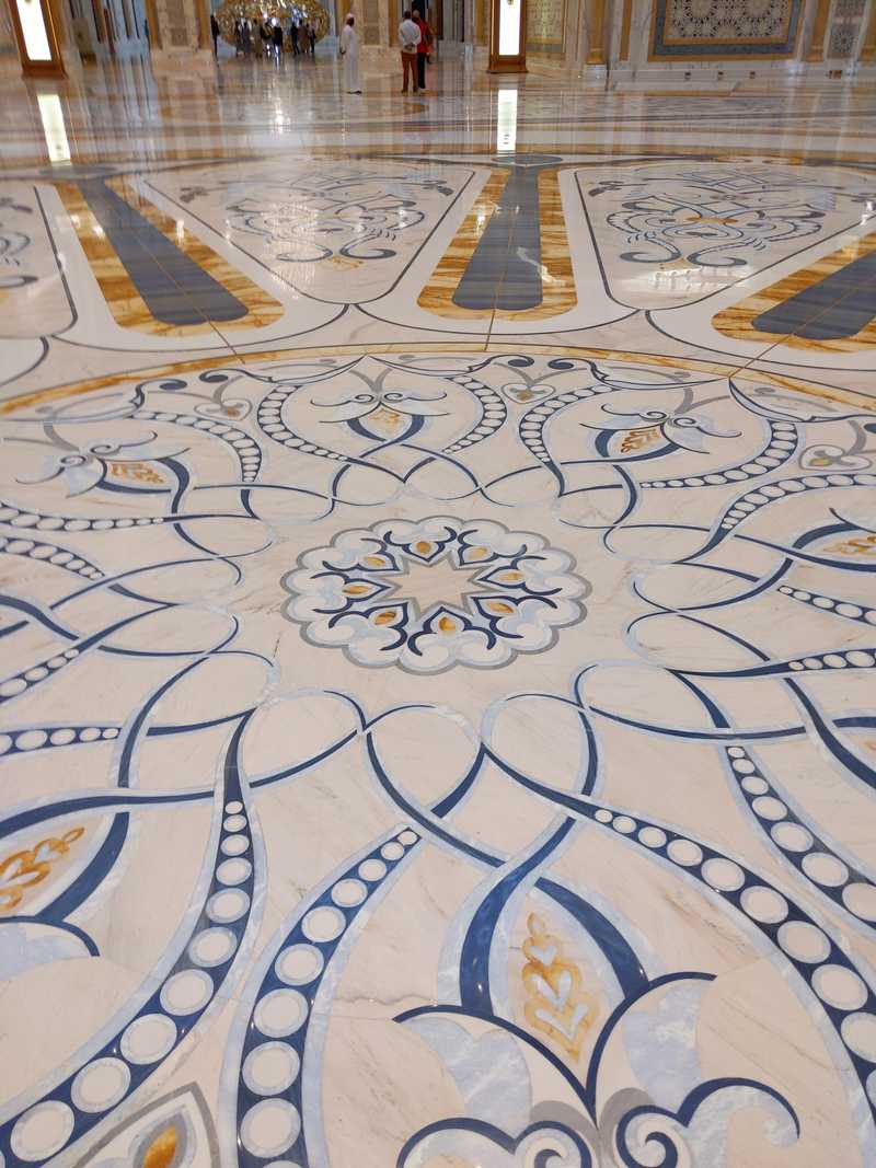 Intricate marble floors of Qasr Al-Watan.